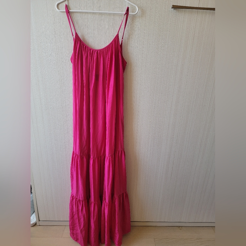 Banana Republic Fuscia Raw Silk Dress SZ LG Tall